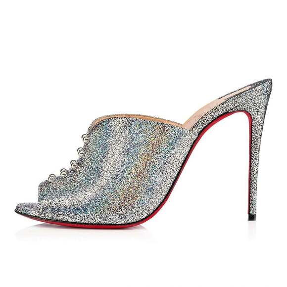 Christian Louboutin Predumule 100 Silver Nappa Mica Backless Mule Heel Pump 36.5 - Picture 3 of 12